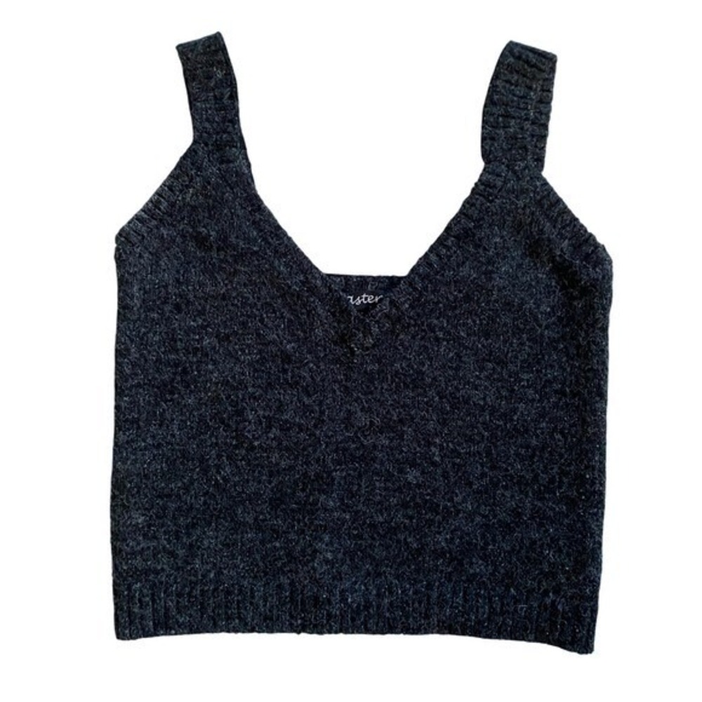 Aster Womens Knit Crop Tank‎ Top Charcoal Gray V-Neck Wool Blend Feel L SW7167A